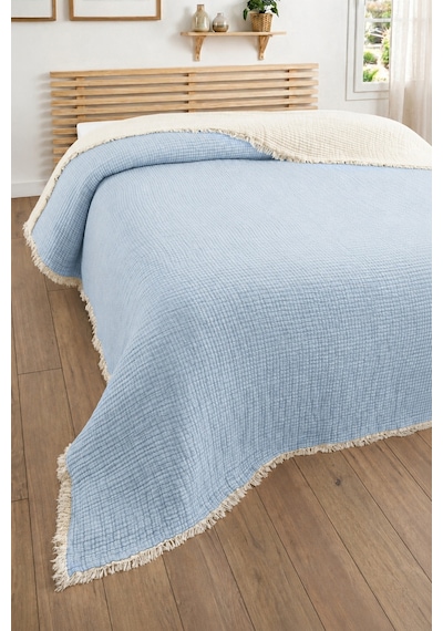 5 Katlı Tek Kişilik Müslin Yatak Örtüsü -dolgulu, %100 Pamuk Yorgan - 160x220 Cm-bebe Mavisi Bebemavısı Mavi