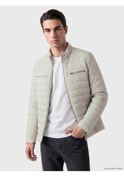 Lcwaıkıkı Classic Bej Regular Fit Dik Yaka Erkek Deri Görünümlü Mont