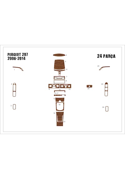 Peugeot 207 Torpido Kaplama 2007 27 Parça Koyu Meşe