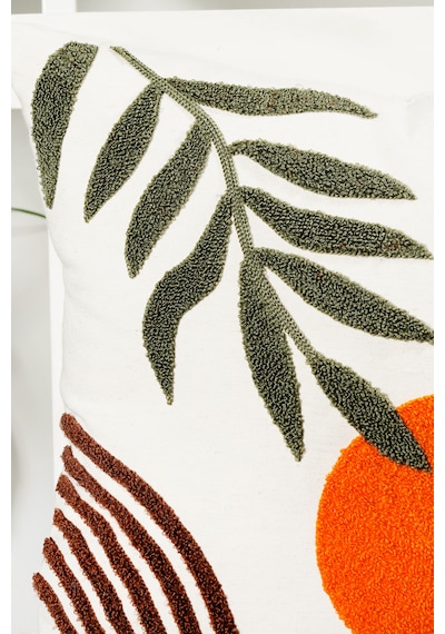 Punch Nakışlı Bohem Kırlent Kılıfı 45x45 Cm, Beyaz Kumaş, Dekoratif Yastık Kılıfı Karışık/Çok Renkli