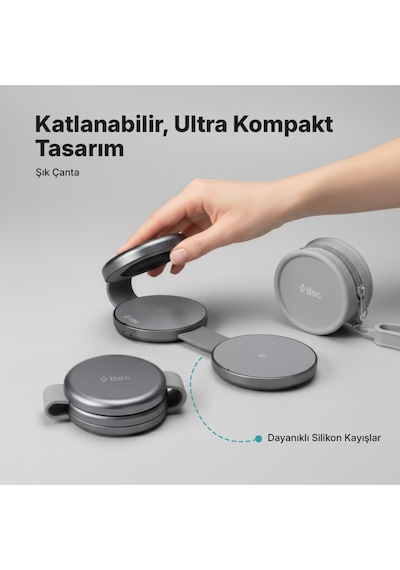 Ttec AirCharger Trio Pro Qi2 MagSafe 15 W iPhone - Android 3’ü 1 Arada Katlanabilir Kablosuz Hızlı Şarj Pedi