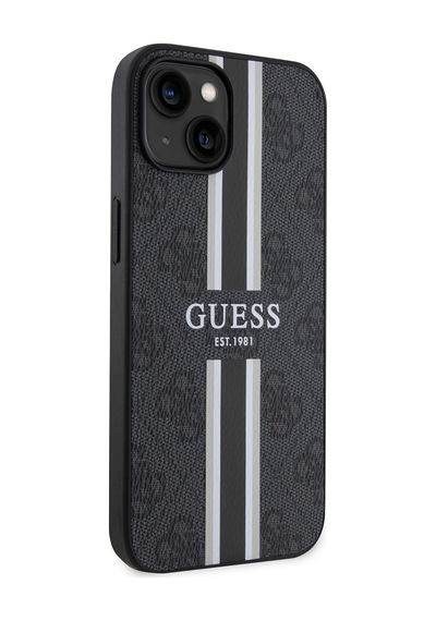 Apple Uyumlu iPhone 14 Kılıf Guess Lisanslı Magsafe Şarj Özellikli 4g Şerit Tasarımlı Printed Kapak Siyah