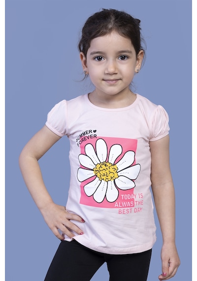 Toontoy Kids Toontoy Kız Çocuk Papatya Baskılı Taş İşlemeli Tişört Pudra