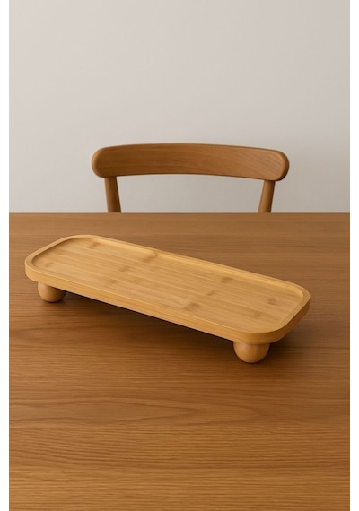 Bambu Top Ayaklı Dikdörtgen Oyuklu Stant, Bambu Sunumluk 15x35cm Bambu