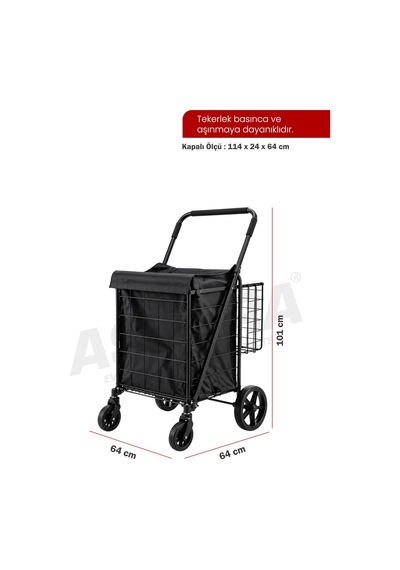 Asvera 80 Litre Katlanabilir Pazar Arabası Büyük Boy Alışveriş Arabası