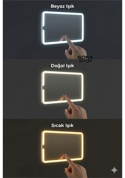 Dokunmatik Led Işıklı Şarjlı Araç Güneşlik Aynası 3 Işık Modu, Lastikli Kolay Montaj