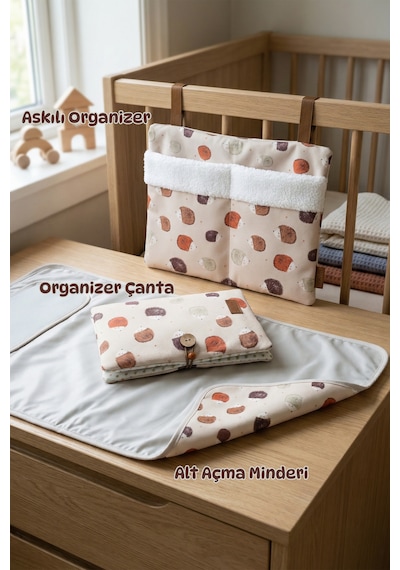 Yenidoğan 3 Prç Anne Bebek Hediye Hastane Çıkışı Alt Açma Bakım Çanta Askılı Organizer Set Urcin