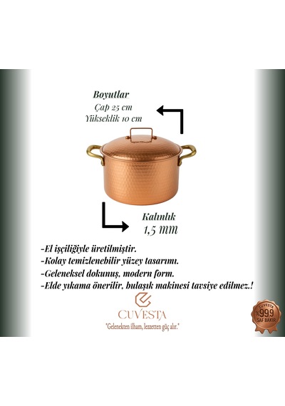 Cuvesta Şef Tipi Kalın Bakır 1.5mm Karnıyarık Tenceresi 25 10cm