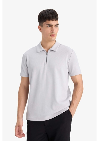 Defacto Regular Fit Polo Yaka Yarım Fermuarlı Pilise Kısa Kollu Tişört B7355ax25augr184 Gri