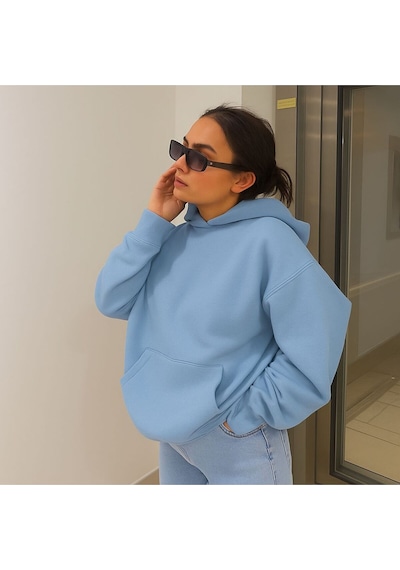 Benroma 3 İplik Penye Baskılı Ünisex Kapüşonlu Sweatshırt Bebe Mavisi