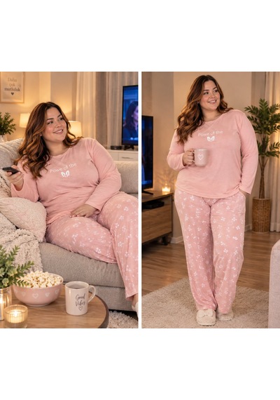 Lila İç Giyim Kadın Büyük Beden Toz Pembe Pamuklu Pijama Takımı - Battal Beden Ev Giyimi Lila İç Giyim Kadın Büyük Beden Toz Pembe Pamuklu Pijama Takımı - Battal Beden Ev Giyimi