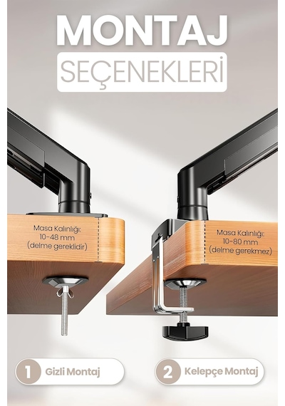 Monitör Kolu Vesa Uyumlu Hareket Ayarlanabilir Monitör Standı 17-32" 9kg Kapasite Tutucu Tek Kollu