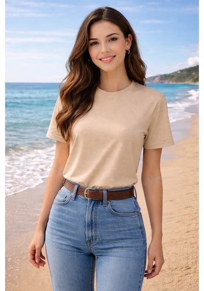 Luxıc Core Unisex Bej %100 Pamuk Basic Tişört Bisiklet Yaka Kısa Kol Rahat Kesim Günlük Yazlık S - Lcr-ts-bej