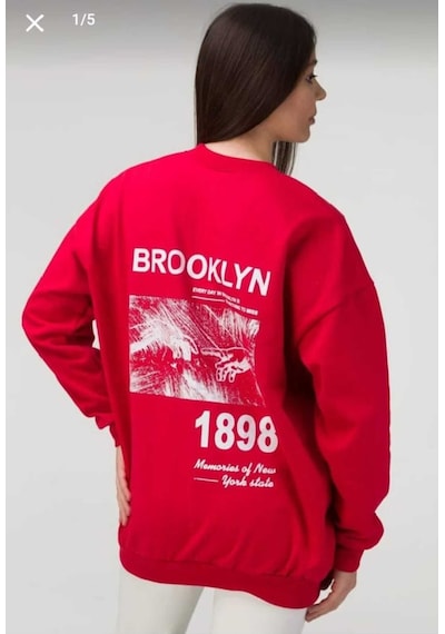 Kozia Outdoors Malkoçbey El Baskılı Oversize Unisex O Yaka Swaetşhirt Kırmızı Kırmızı
