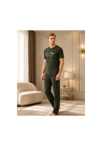 Pijamask Erkek Haki Explore Baskılı Pamuklu Ekose Pantolonlu Uzun Pijama Takımı Rahat Ev Giyim Haki Pijamask Erkek Haki Explore Baskılı Pamuklu Ekose Pantolonlu Uzun Pijama Takımı Rahat Ev Giyim Haki