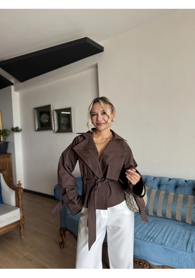 Keymoda Kadın Kısa Trenç Kahverengi