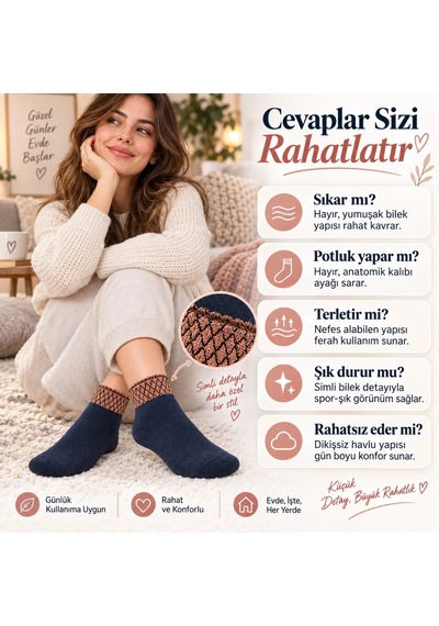 Çorap Giyim Kadın Simli 12'li Bilek Patik Çorap Dikişsiz Havlu Yapı, Yumuşak Konforlu Günlük Çorap Çok Renkli