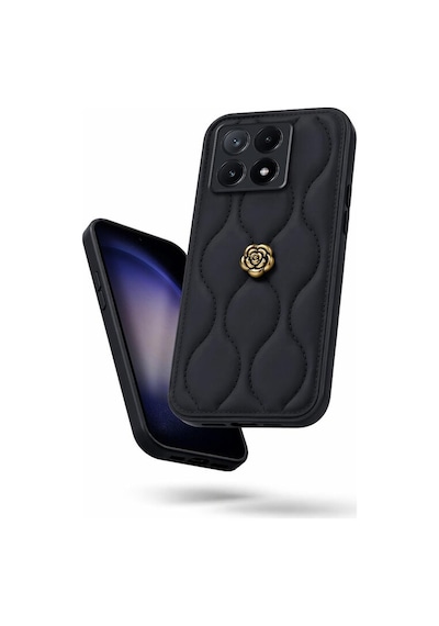 Xiaomi Poco X6 Pro 5g  Kılıf Çiçekli Dalgalı Deri Kılıf Siyah