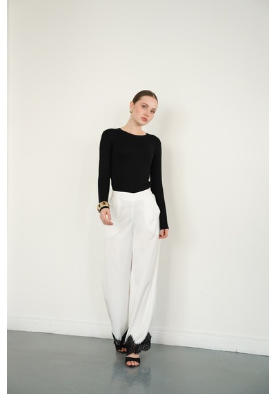 Verymoda Paçası Dantelli Saten Pantolon D2969 Krem