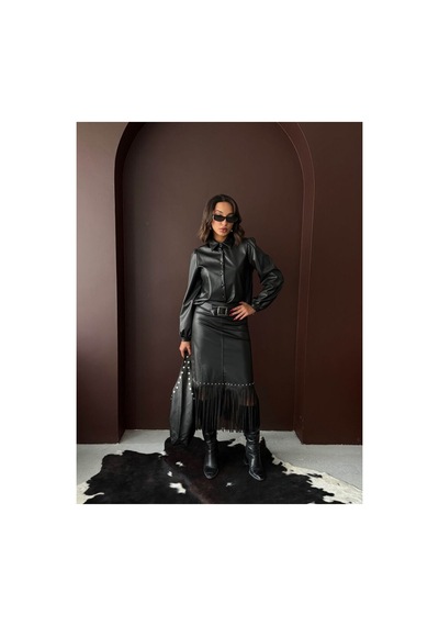 Verymoda Suni Deri Gömlek - F2044 SİYAH