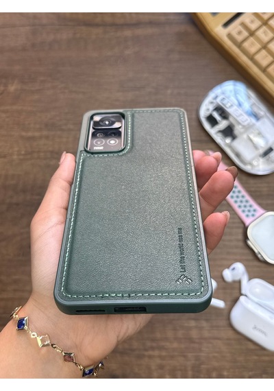 Redmi Note 11 Pro 4g Uyumlu Premium Deri Dokulu Darbelere Karşı Dayanıklı Nazal Silikon Kılıf Haki