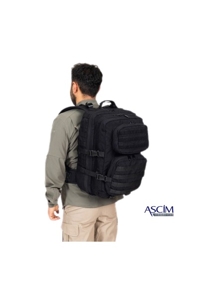 Ascim 46 Litre Taktik Askeri Kamp Ve Yürüyüş Sırt Çantası - 600d Cordura Kumaş Siyah