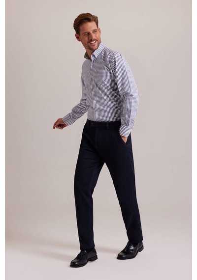 Erkek Lacivert Regular Fit Yan Cep Kanvas Pantolon