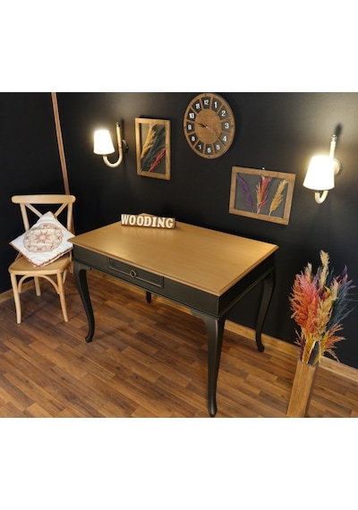 Wooding-Mobilya Wooding 100 Cm Çekmeceli Masif Siyah Naturel Çalışma Masası