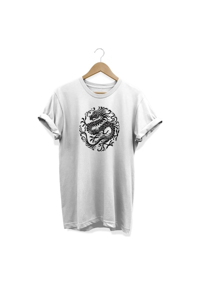 Ejder Baskılı Beyaz T-shirt Beyaz