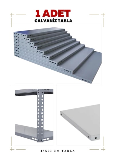 1 Adet Galvaniz Çelik Raf Tablası - Depo, Arşiv, Kiler, Dosya, Market Rafı 43x93 Cm-0.70 Mm Gri