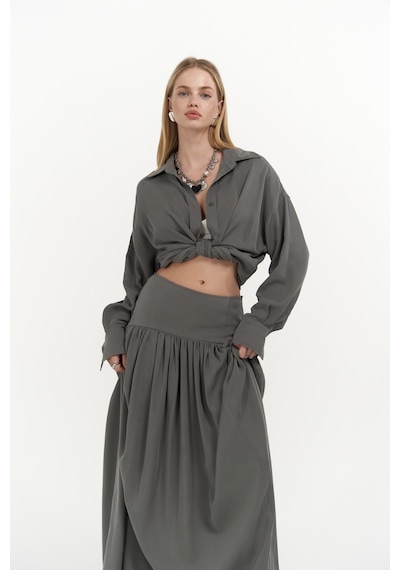 Mai Collection Mai Studios Co. Ginevra Gri Gömlek Etek Takım Gri