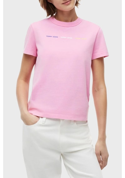 Tommy Jeans Logolu Pamuklu Bisiklet Yaka Kadın T Shirt T Shirt Dw0dw22905 Tou Pembe