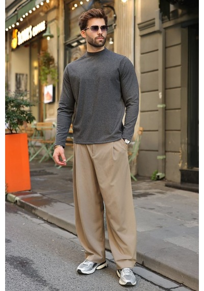 Madmext Antrasit Yarım Balıkçı Yaka Slim Fit Erkek Sweatshirt E7202