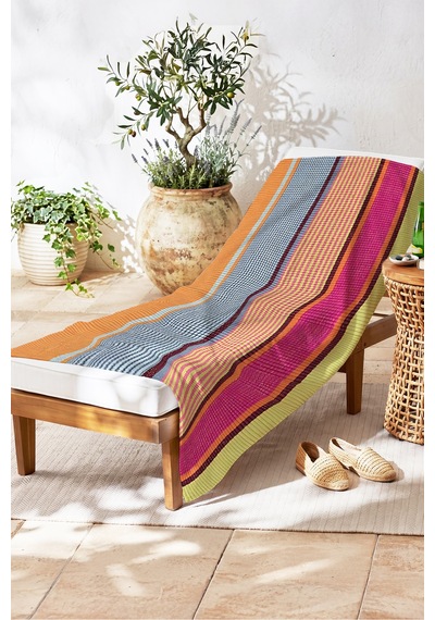 Çizgili Renkli Modern Plaj Havlusu - Tropikal Bohem Çok Renkli Hızlı Kuruyan Mikrofiber Havlu Bulut Bahçe