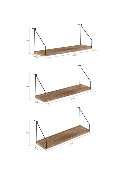 Duvar Rafı Kitaplık Mutfak Banyo Yaşam Alanı 3 'lü Set 15 X 55 Cm . Çam