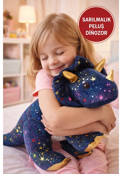 Yıldız Desenli Triceratops Peluş Oyuncak 35 Cm Yumuşak Büyük Dinozor Kız Çocuk Hediyesi