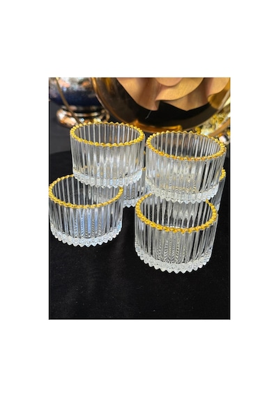 6 Adet Mini Kristal Cam Yaldızlı Lokumluk Sosluk Tuzluk Beyaz