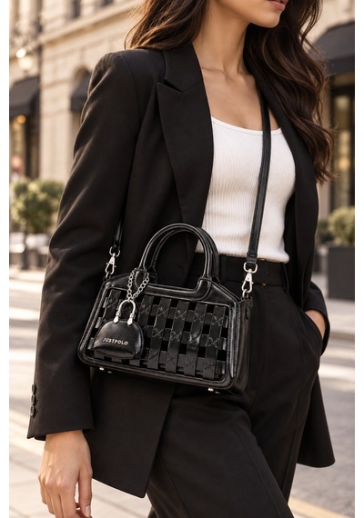 Just Polo Siyah Cuzdanli Kadin Orgu Desenli El Ve Omuz Cantasi Capraz Askili Premium Tasarim Lux Segment Siyah Camel