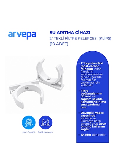 Arvepa Su Arıtma Cihazı 2" Tekli Filtre Kelepçesi (Klips) 10 Adet - Esnek Yapı