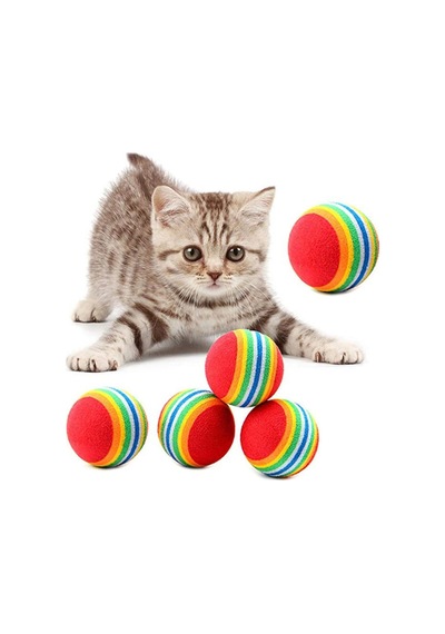 3lü Gökkuşağı Sünger Kedi Köpek Çiğneme Oyun Topu 4,2 Cm 5468