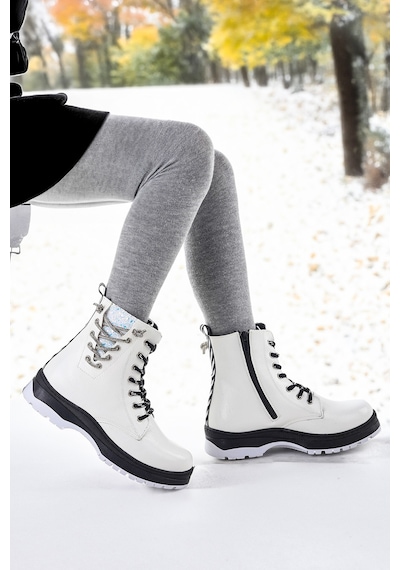 Kiko Kids Termo Taban Kız Çocuk Bot 621 Kırışık Taşlı Beyaz