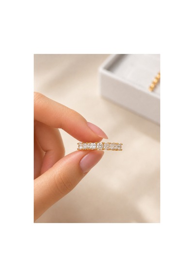 Luvie Gold Yarım Tur Asimetrik Dizili Zirkon Taş Detaylı Modern Ayarlanabilir Şık Tasarım Premium Yüzük Altın