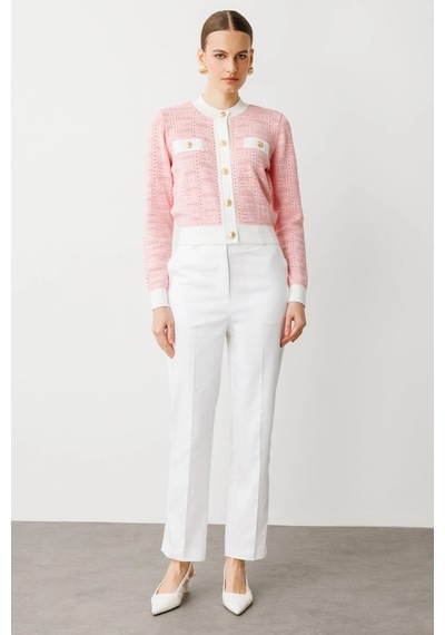 On Fashion Kadın Önü Gold Düğmeli Sıfır Yaka Pembe Hırka 53900 Pembe