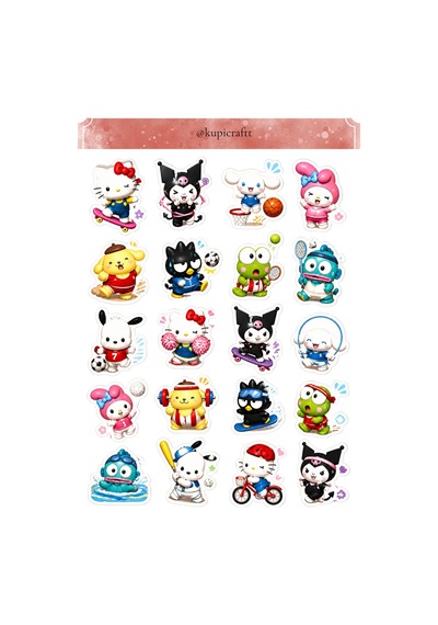 6 Sayfa Sanrio Sticker Seti- Sevimli Karakterler Sticker 0