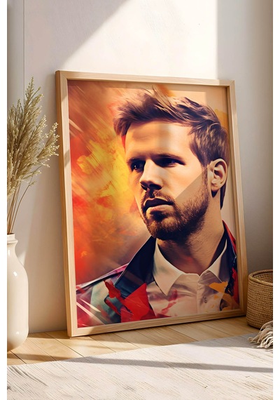 Sebastian Vettel Efsanevi F1 Portresi Çerçeveli Tablo - Lüks Modern Formula 1 Duvar Dekoru Kayın
