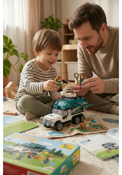 Ogi Mogi Toys Eğitici Bloklar Işıklı Mavi Karavan 298 Parça,  Yapı Seti