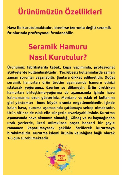 Seramik Hamuru Başlangıç Seti 9 -guaj Boya, Ebeşuar, Merdane, Fırça, 1000gr Beyaz Doğal Kil, Zımpara