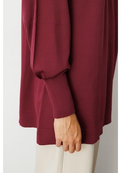 Mizalle Premium Rayon Balon Kol Mürdüm Triko Kazak Mürdüm