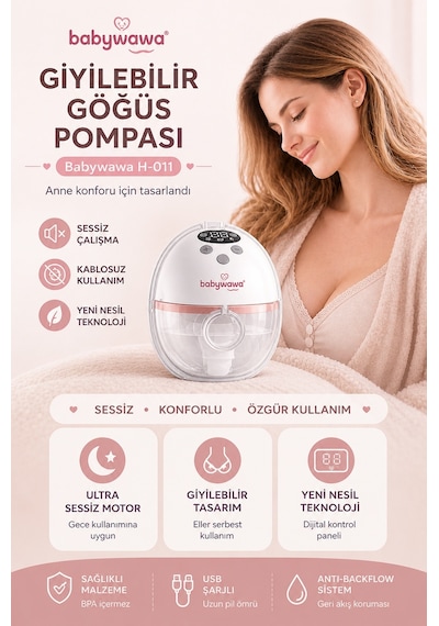 Babywawa H-011 Giyilebilir Göğüs Pompası Tekli Kablosuz, Sessiz Ve Taşınabilir Süt Sağma Makinesi