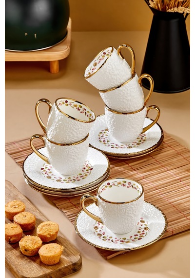 Cooker Royal Bloom 6 Kişilik 180 Ml Porselen Duble Çay Ve Kahve Fincan Takımı Ckr3808 Altın